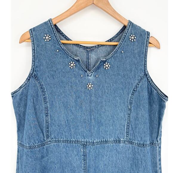 Braxton Studded Denim Vintage Denim Maxi Jumper Dress Size L/XL *FLAWED* - Picture 4 of 6